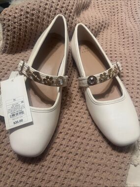 Cream Mary Jane Flats with Gold Floral Embellishments by a New Day 🎯